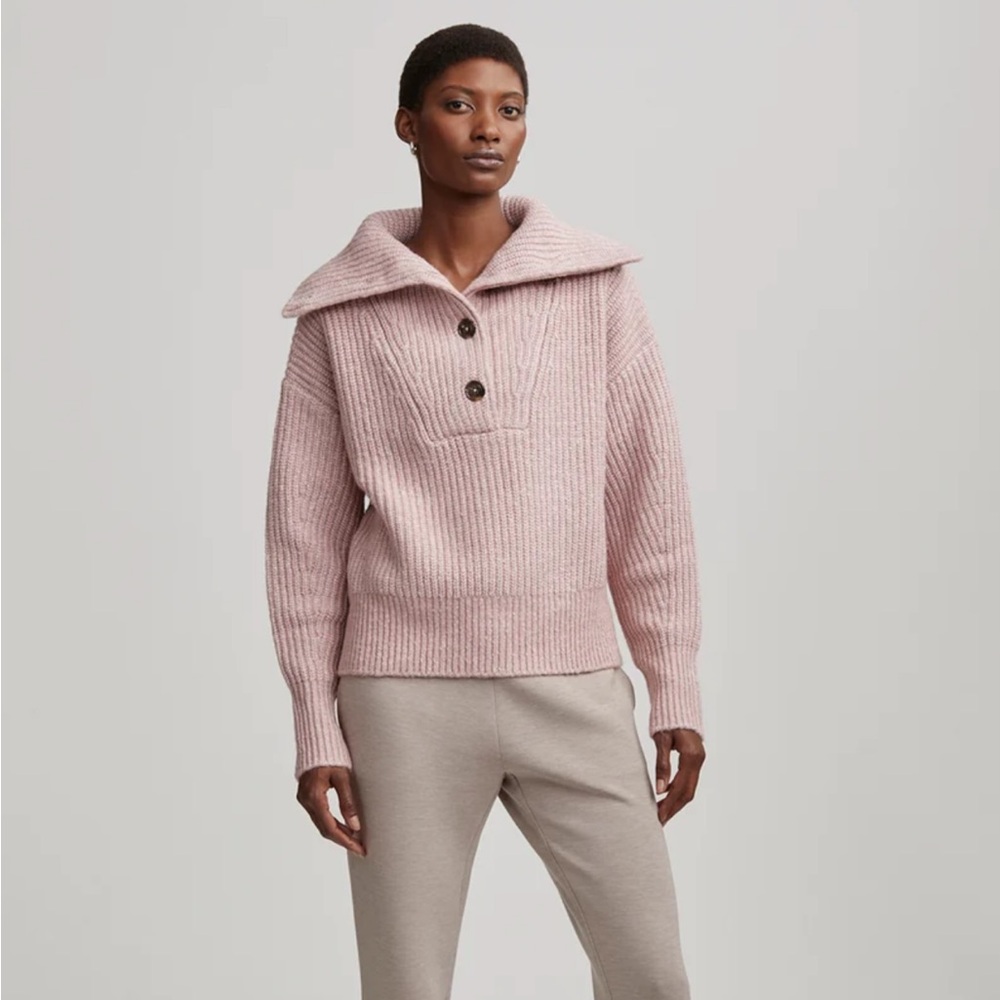 VARLEY Sweater Pink Peverel/Ribbed-Knit Button SZ M - Picture 3 of 12